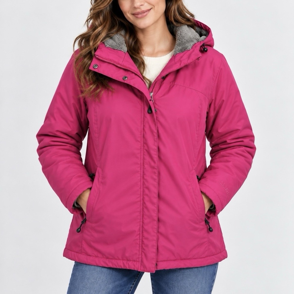 LL Bean Pink Hooded Sherpa Lined Winter Warmer Jacket Zip Pockets Windproof XL